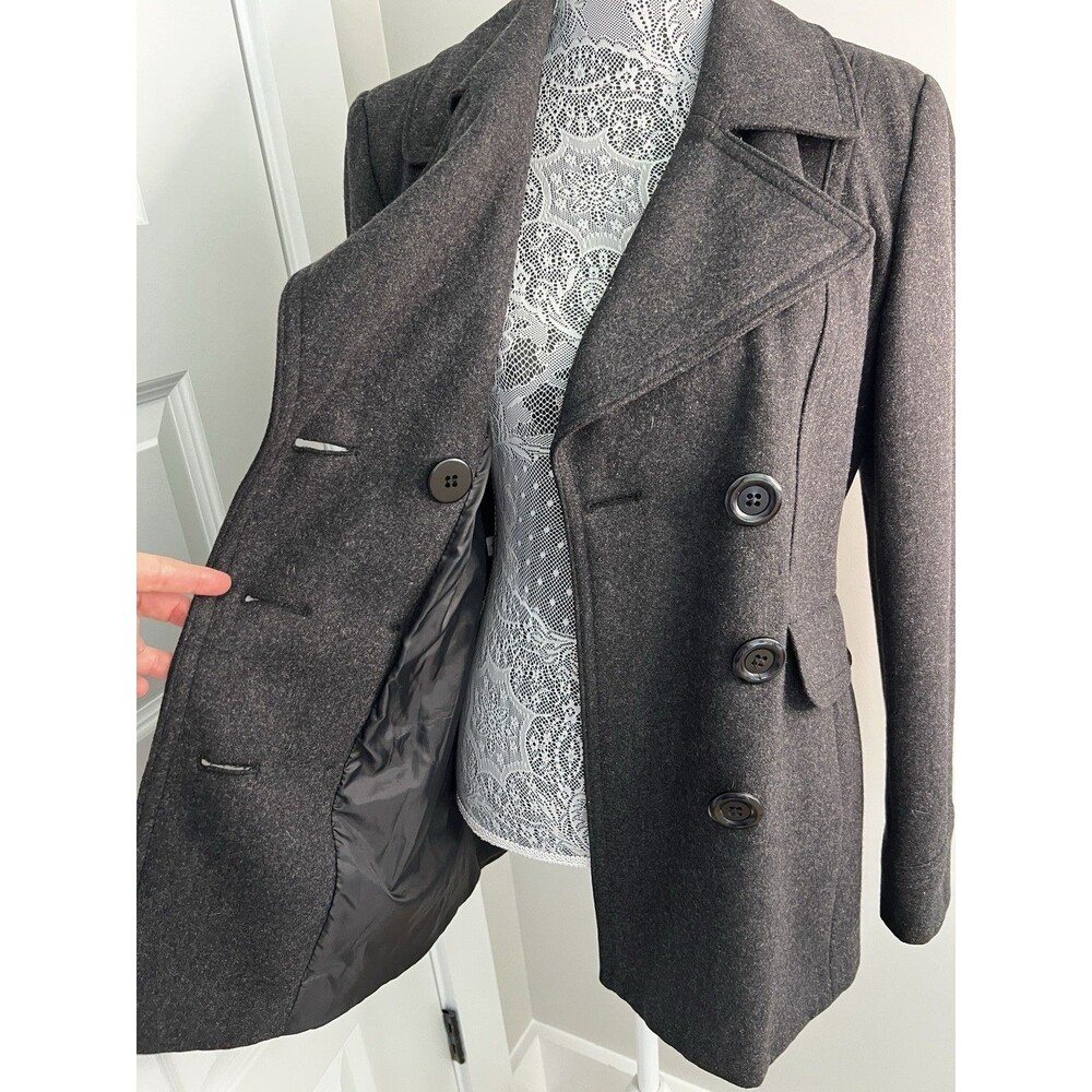 New York & Company Jacket Womens Size 4 Grey Wool Blend Double Breasted Pea Coat - Picture 5 of 6